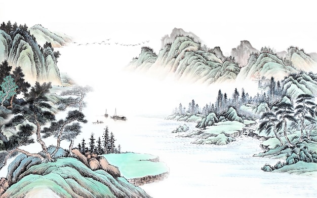 Nova parede de fundo de paisagem de tinta abstrata de concepção artística chinesa