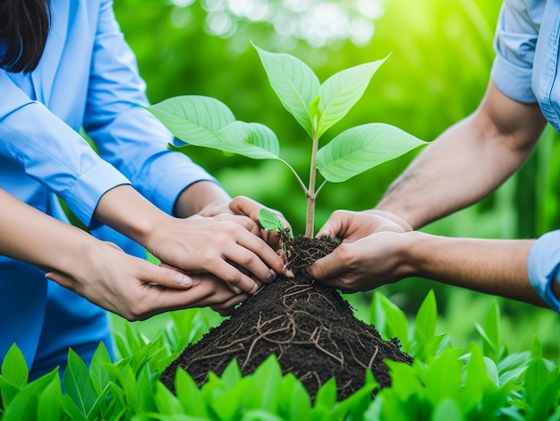 Nova vida de mudas de plantas jovens crescem em solo negro Conceito de jardinagem e economia ambiental Peo