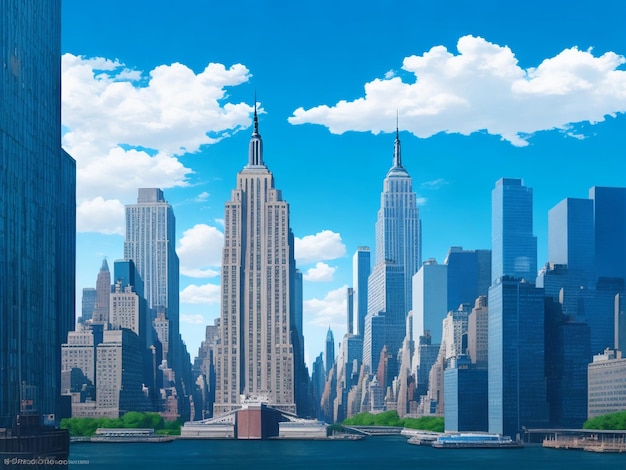 Nova York realista com uma foto de céu azul