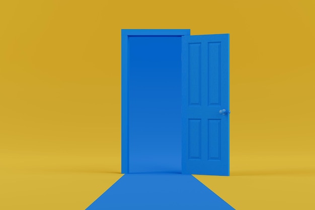 Novas Possibilidades Conceito Luz Azul Passando pela Porta de Abertura Renderização 3D