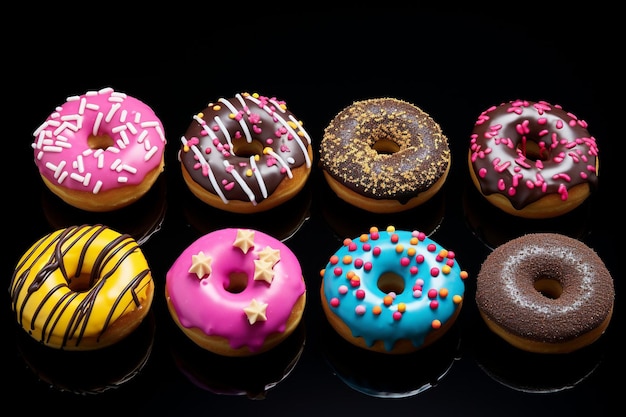 Foto nove donuts doces coloridos