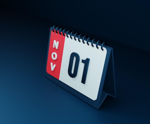 November realistisches Tischkalender-Symbol 3D-Illustration Datum 01. November