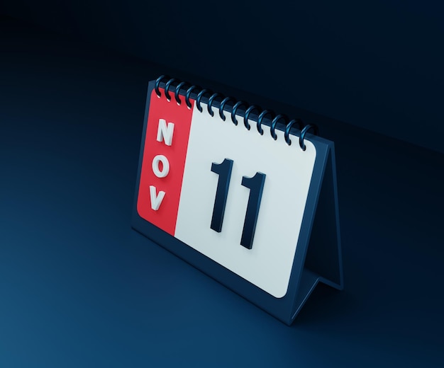 November realistisches Tischkalender-Symbol 3D-Illustration Datum 11. November