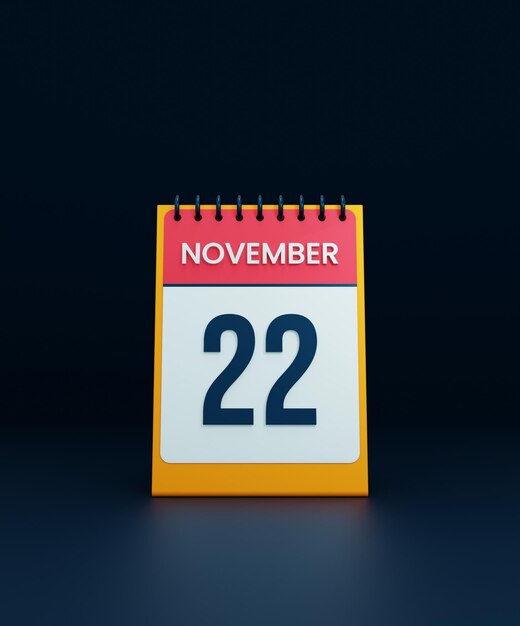 November realistisches Tischkalender-Symbol 3D-Illustration Datum 22. November