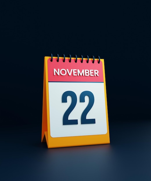 November realistisches Tischkalender-Symbol 3D-Illustration Datum 22. November