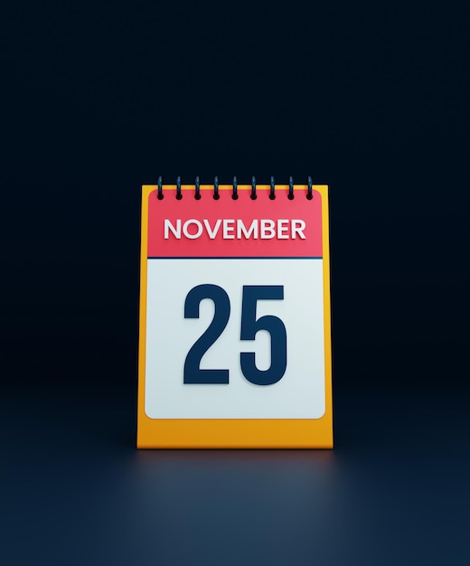 November realistisches Tischkalender-Symbol 3D-Illustration Datum 25. November