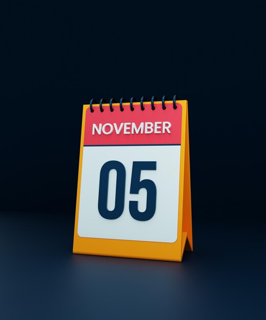 Novembro Realista Calendário de Mesa Ícone 3D Ilustração Data 05 de novembro