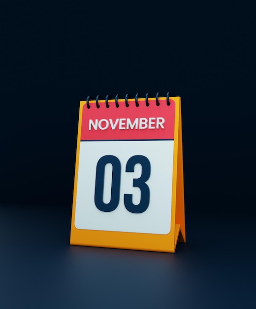 Novembro realista calendário de mesa ícone 3d ilustração data 03 de novembro