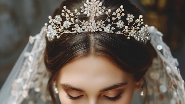 Foto la novia adornada con una elegante tiara y un velo