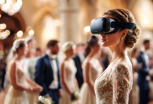 La novia experimenta la realidad virtual en su vestido de novia una mezcla única de tradición y moderno