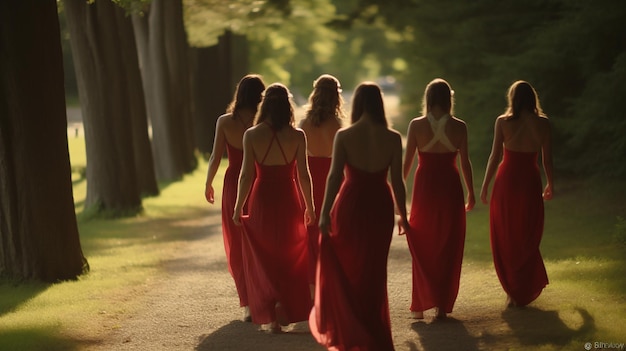 la novia con un grupo de damas de honor