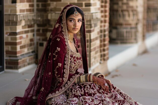 Foto la novia india con una hermosa falda marrón lehnga en pakistán en noviembre de 2019