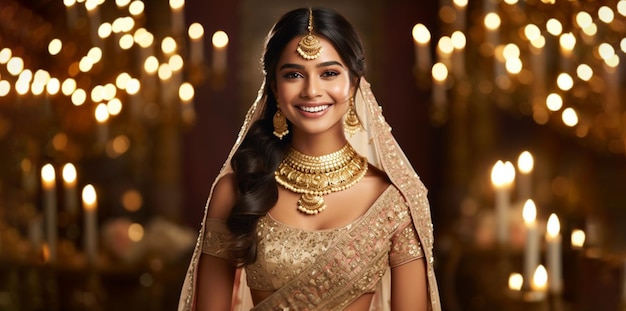 Novia india sonriente con lahenga y joyas vestido de novia indio de novia y joyas