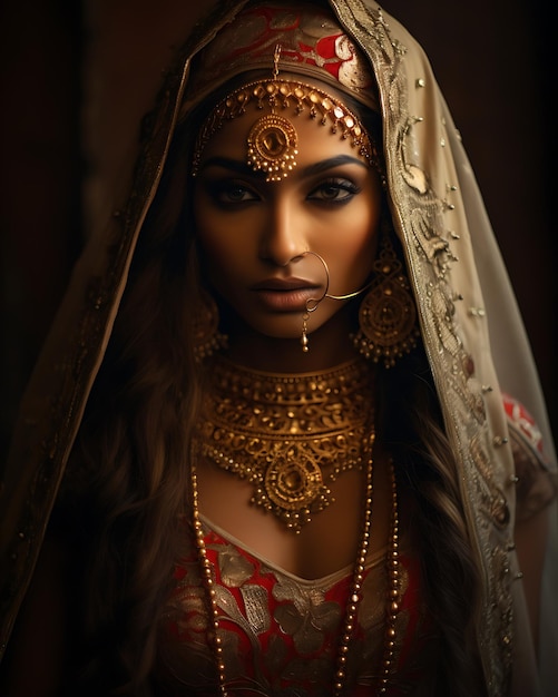 Una novia india con un traje de oro