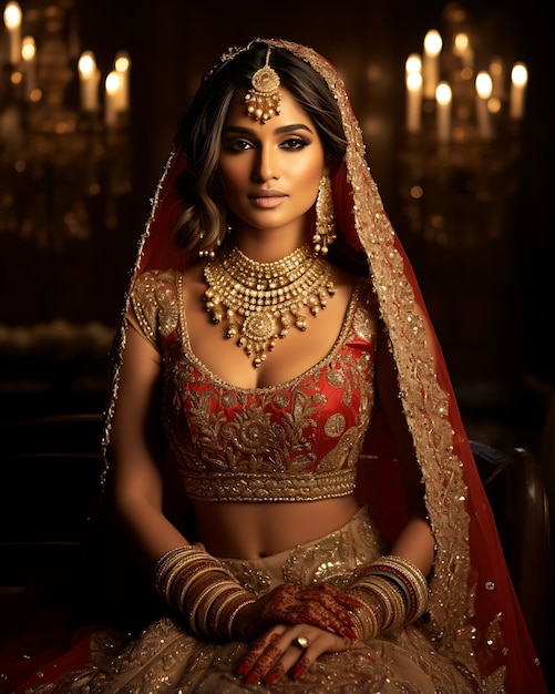 Una novia india con un traje de oro