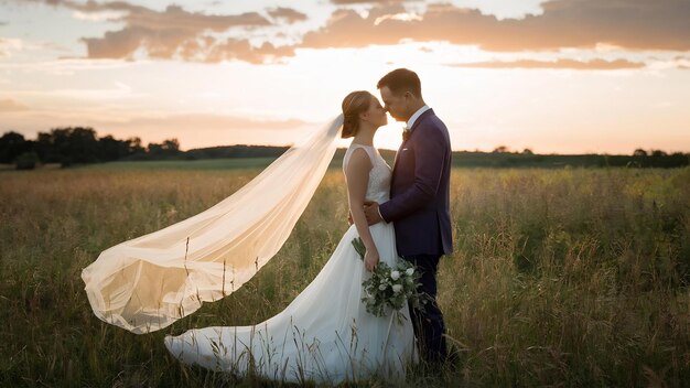 Foto la novia y el novio en el campo