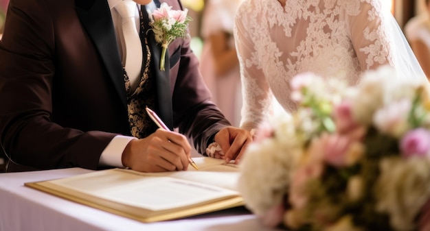 novia y novio firmando contrato de boda