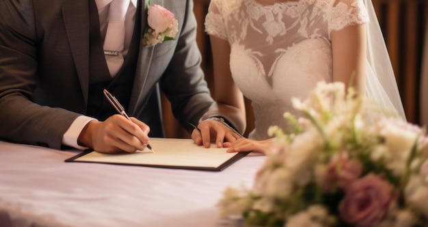 novia y novio firmando contrato de boda