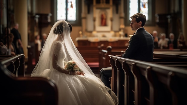 Novia y novio en una iglesia