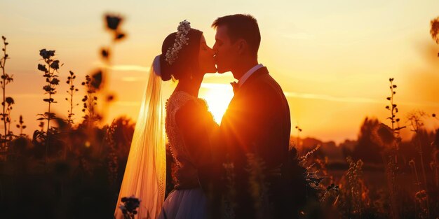 Una novia y un novio intercambiando votos bajo un arco floral