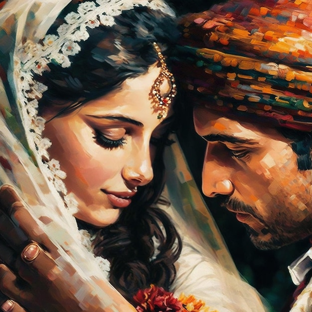 Novia novio pintura india IA generativa