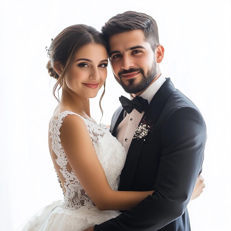 una novia y un novio posan para una foto