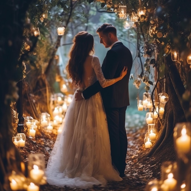 La novia y el novio tomados de la mano durante la ceremonia de la boda