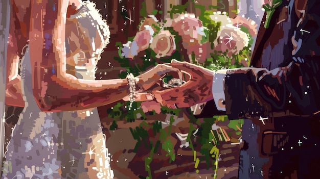 La novia y el novio se toman de la mano durante su ceremonia de boda