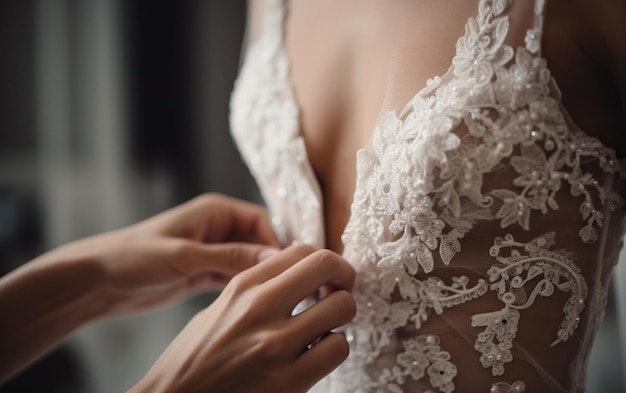 Una novia probándose vestidos de novia