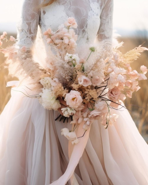 Novia con ramo de flores el día de su boda