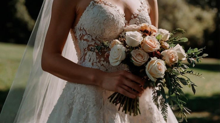 Foto una novia con un ramo de flores