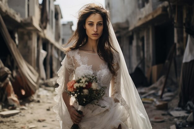 Foto la novia siria tiene elegancia lateral