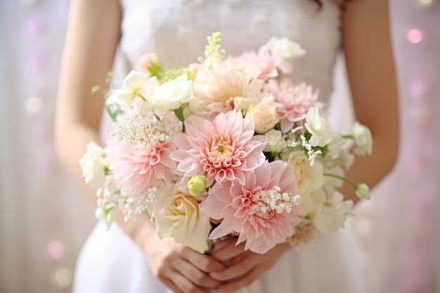 Una novia sosteniendo un ramo de flores.