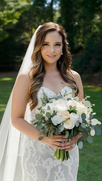 La novia con su ramo de bodas