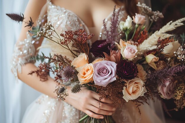 La novia vestida con un hermoso vestido vintage