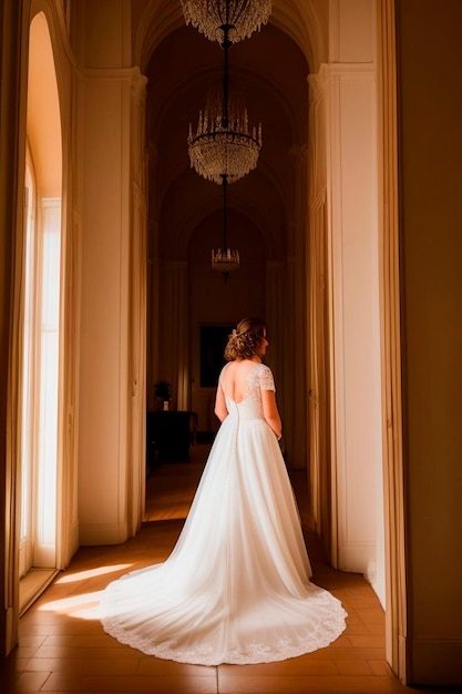 Novia en un vestido de novia blanco