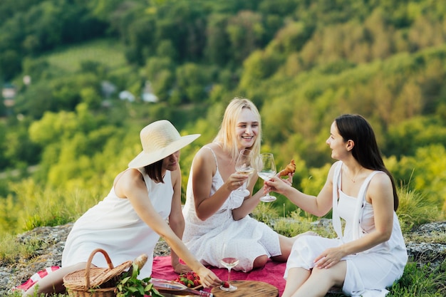 Las novias se divierten pasando tiempo juntas en un picnic de verano