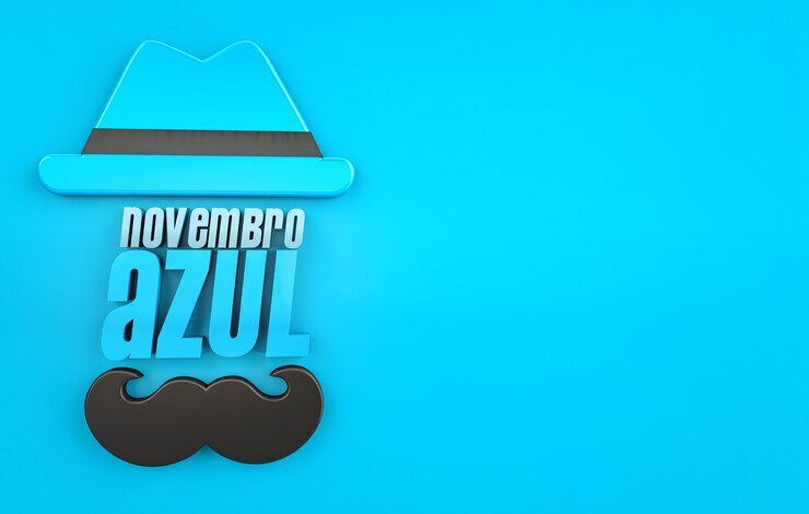 Foto noviembre mes azul de concientización sobre el cáncer de próstata texto 3d sobre fondo azul