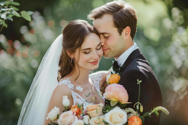 El novio besa a su novia en su boda después de la ceremonia el día de la boda
