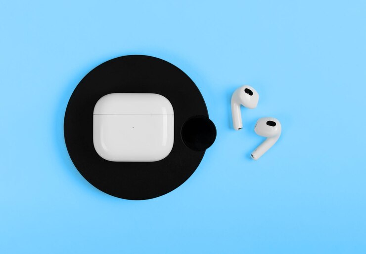 Foto novo apple airpods 3 sem fio em fundo branco