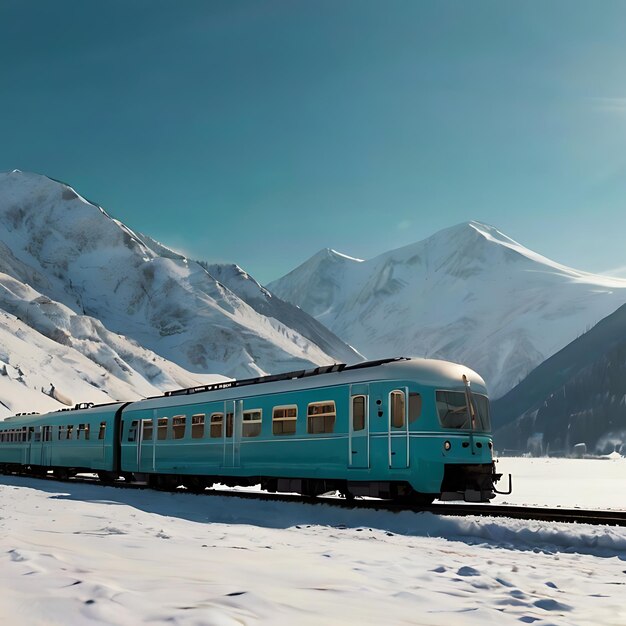 novo comboio turquesa na neve e nas montanhas gerado pela IA