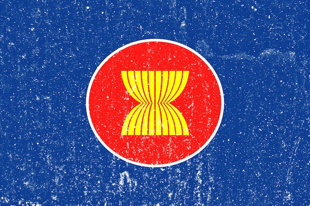 Novo conceito Bandeira da Asean Fundo de textura de estuque de parede bagunçada branca Pintura da bandeira da Asean História da bandeira da Asean Nova bandeira da Asean