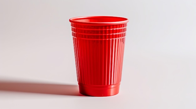 Novo copo de plástico vermelho sobre fundo branco Generative Ai