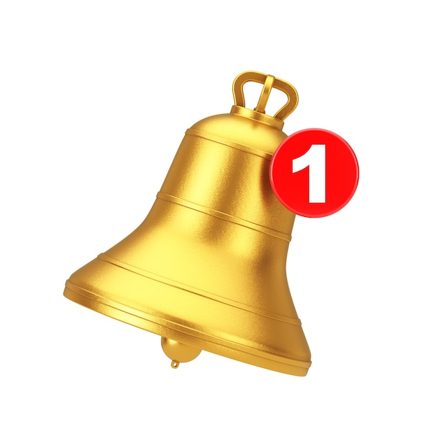 Novo ícone de mensagem golden bell sobre um fundo branco. renderização 3d