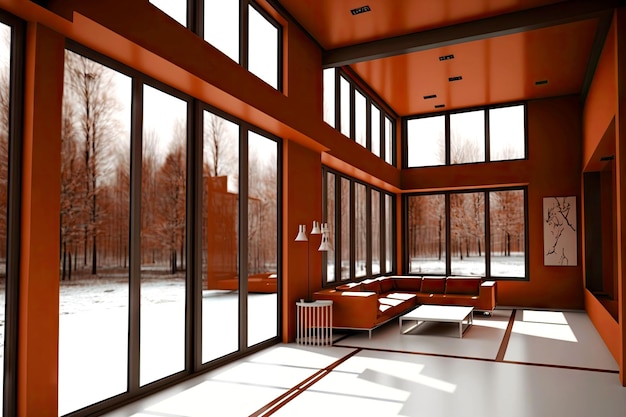 Novo interior moderno em cor ferrugem com janelas de alumínio generativas ai