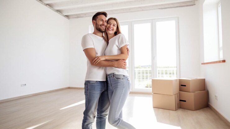 Novo lar sonho de casal feliz IA generativa
