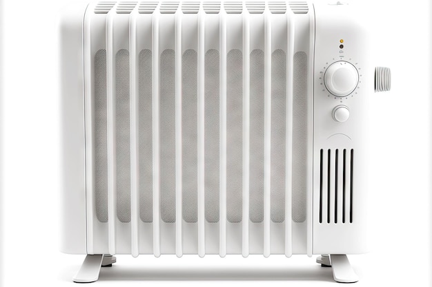 Novo radiador de aquecimento branco com controlador de temperatura em fundo branco