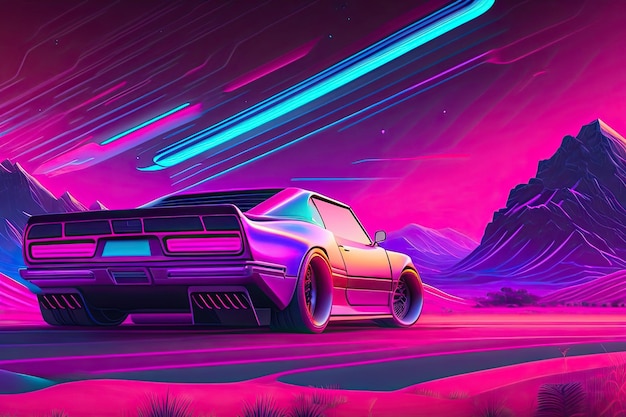 Novo Retrowave Purple Neon Background Design Art Generative AI