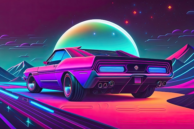 Novo Retrowave Purple Neon Background Design Art Generative AI