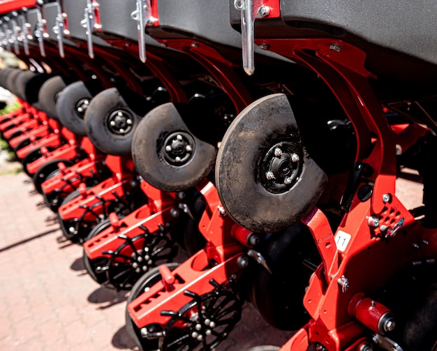 Foto novos detalhes de máquinas e equipamentos agrícolas modernos